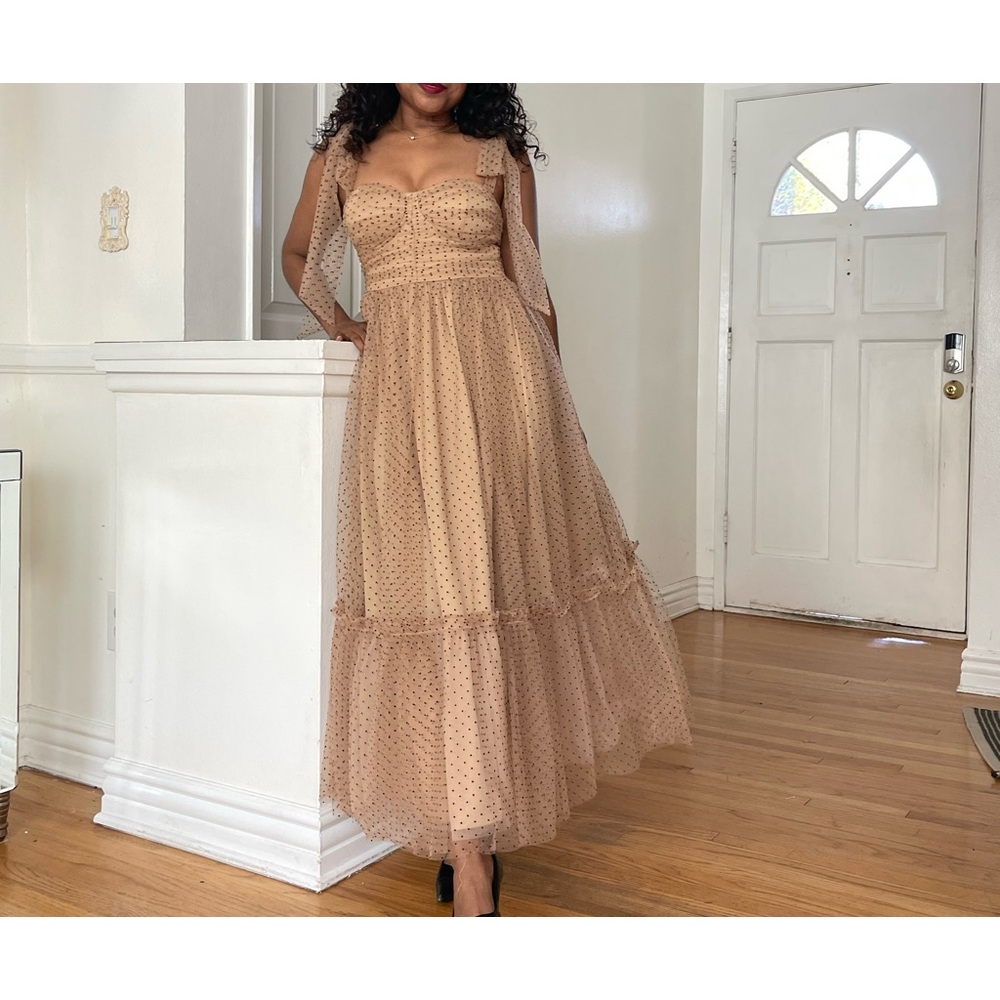 Nadia Dotted Nude Tulle Maxi Dress By Mable Sz xs
